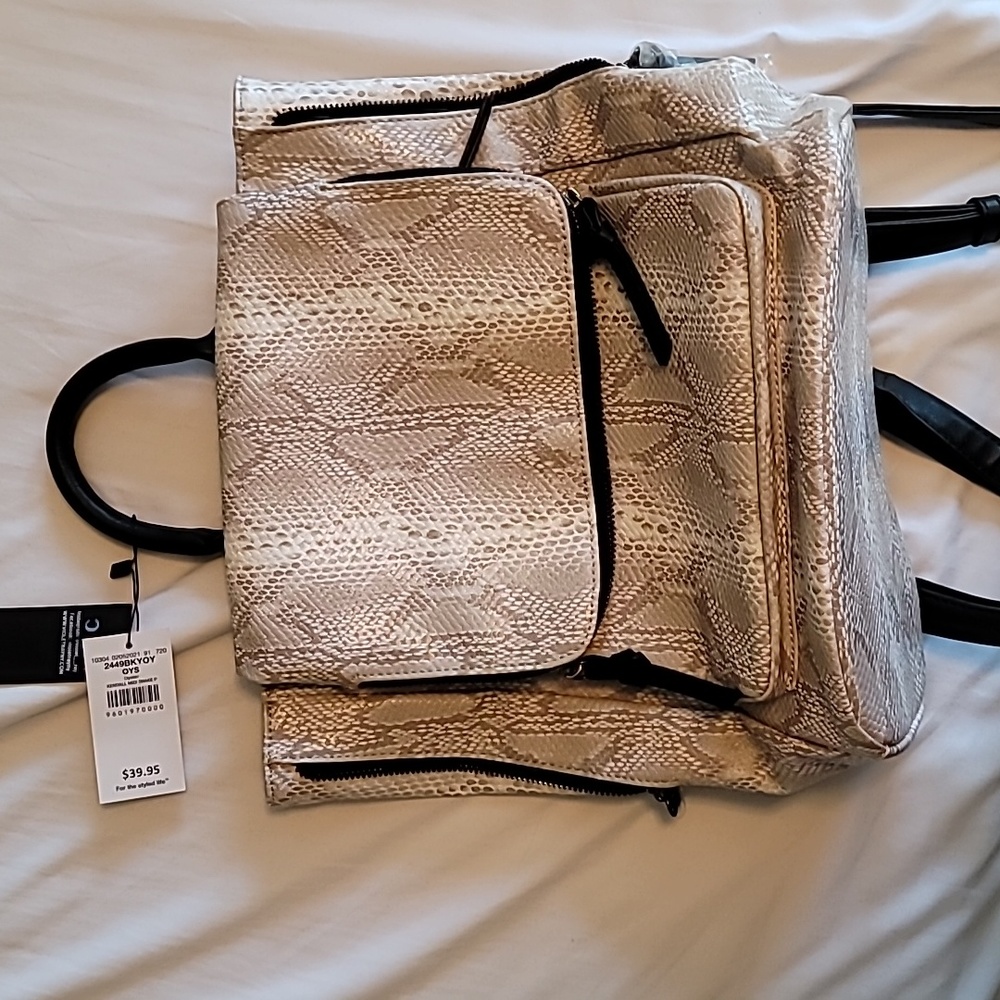 Neutral Snake Print Backpack Purse